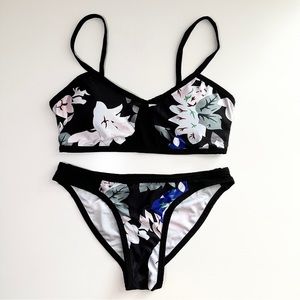 Bikini Set Two Piece Black Floral Medium Size